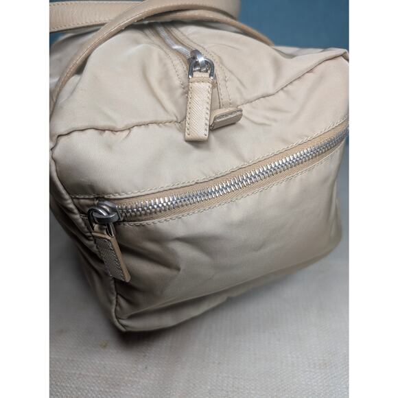 AUTH PRADA Nylon Tessuto Leather Top Handles Bag Beige Exterior side Pocket - Picture 4 of 7